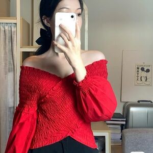 Zara red textured criss cross top